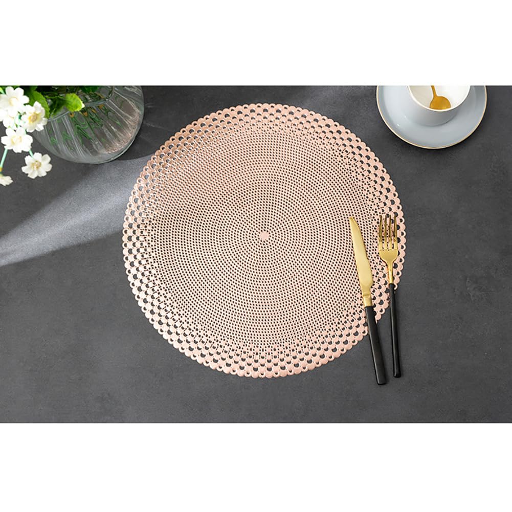 Bohemian PVC Round Placemat 38 Cm (14,9 Pouces) - Mat De Table Imperméable avec Design Ouvert pour La Maison De Restauration À Domicile,Or Rose,10pcs