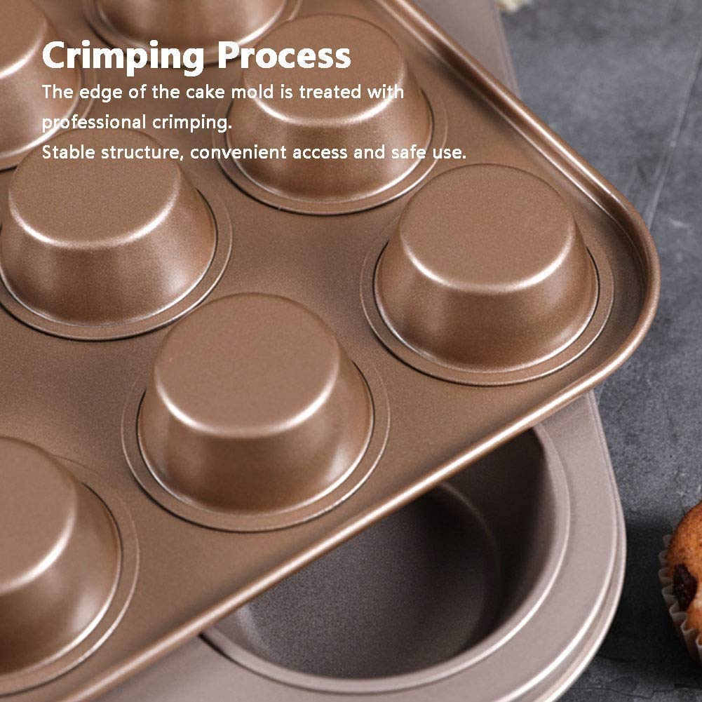 Bandeja para Muffins De 12 Tazas, Molde para Muffins Sin Garrapatas, Molde para Magdalenas, Utensilios para Hornear De Acero Al Carbono Resistentes Y Duraderos, Molde para Magdalenas-Mini