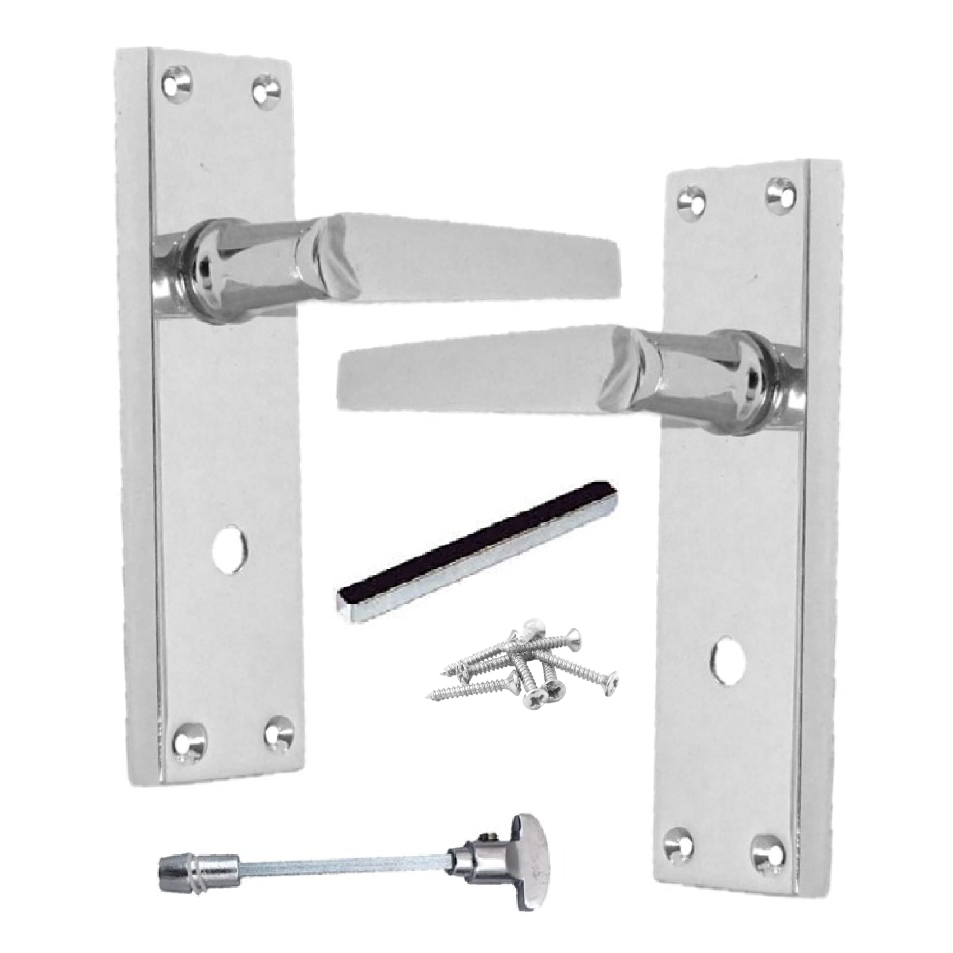 Epsom Door Handle Victorian Straight Polished Chrome Bathroom Lock Set – Backplate Design 150mm x 42mm – Includes Privacy Sash Mechanism