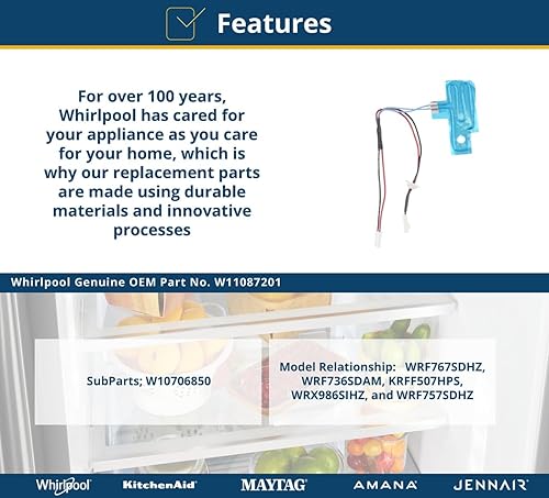 Miniatura 3 de Whirlpool Calentador de tubo de llenado para máquina de hielo para refrigerador W11087201