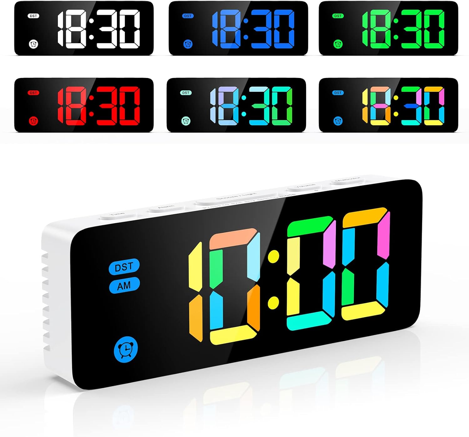 OQIMAX Digital Alarm Clock,LED Desk Clock with 7 Colours and Adjustable ...