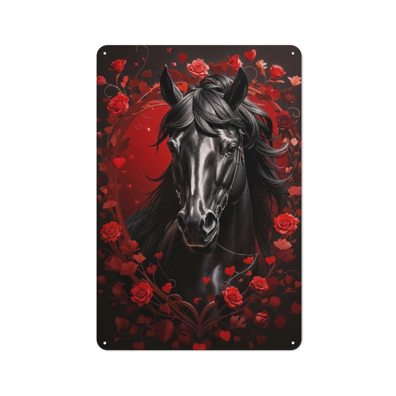 Junmoney Black Beauty In Red Roses Metal Sign 30X20cm With For Workshop Wall, Rustic Decor, For Collectors Decorating Workshops And Hobby Rooms