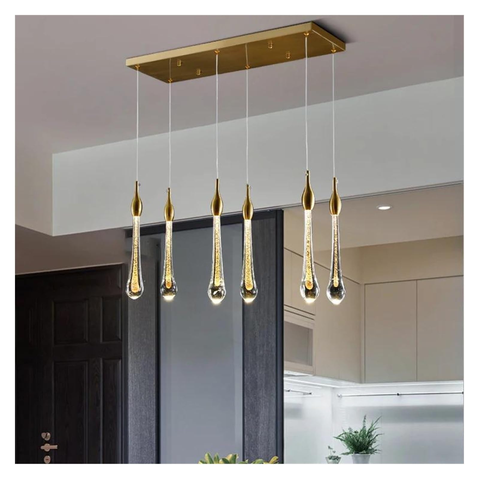 HYJAUSXB LED Art Deco Copper Glass Water Drop Designer Chandelier Lighting Lustre Suspension Luminaire Lampen for Living Room Staircase(6 Light)