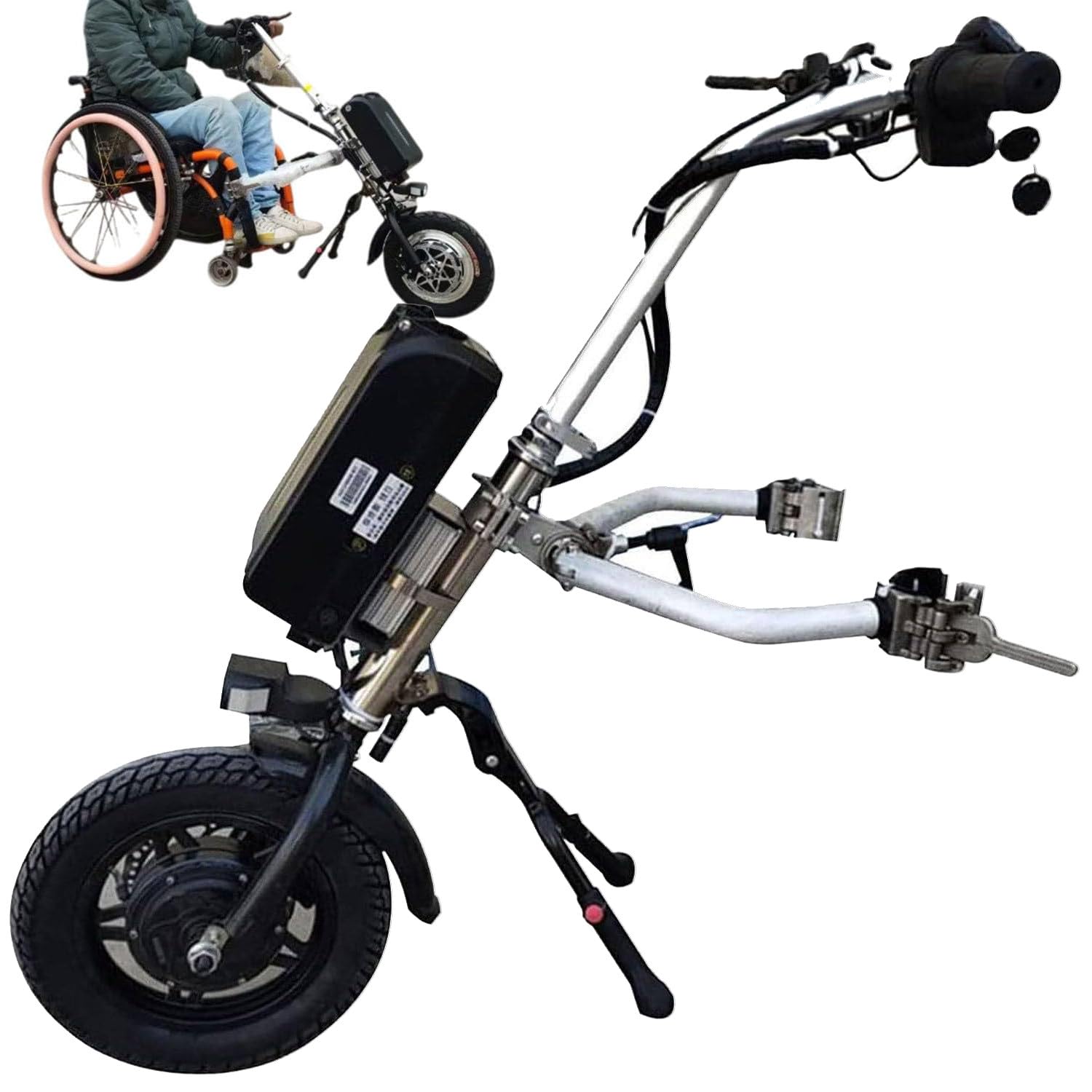 Silla de Ruedas eléctrica Adjunto handcycle Silla de Ruedas,Dispositivo TraccióN Para Silla De Ruedas (Manual→EléCtrico), TraccióN Delantera Para Handbike,Rango De Crucero: 70 Km, 3 Velocidade A