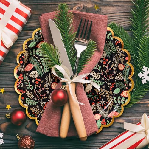 Image of Confettiville Christmas Paper Plates, 50-Count Disposable Christmas Dinner Plates, Scalloped Gold, Party Supplies