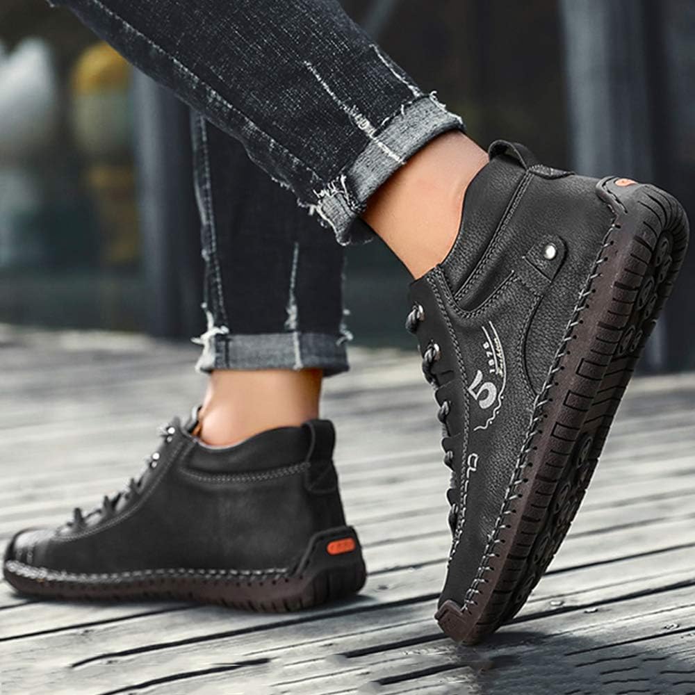 Dacomfy Hand Stitching Ankle Boots Men's Casual Shoes Loafers Soft Leather Lace-up Working Driving Boots for Men Comfortable Breathable Outdoor Brown Black Khaki Green Size 6.5-12