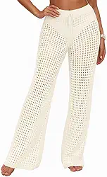 Saída De Praia Calça Tricot Crochê Pantalona Alto Verão Cintura Alta Moda Feminina