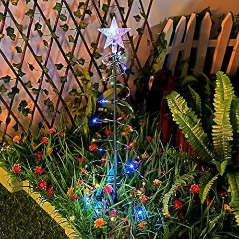 Solar Metal LED Christmas Tree Decoration - Spiral Christmas Tree Light Waterproof, Garden Luminous String Light for Patio Lawn Party Xmas Outside Decor (4Pcs Multicolored) Cover