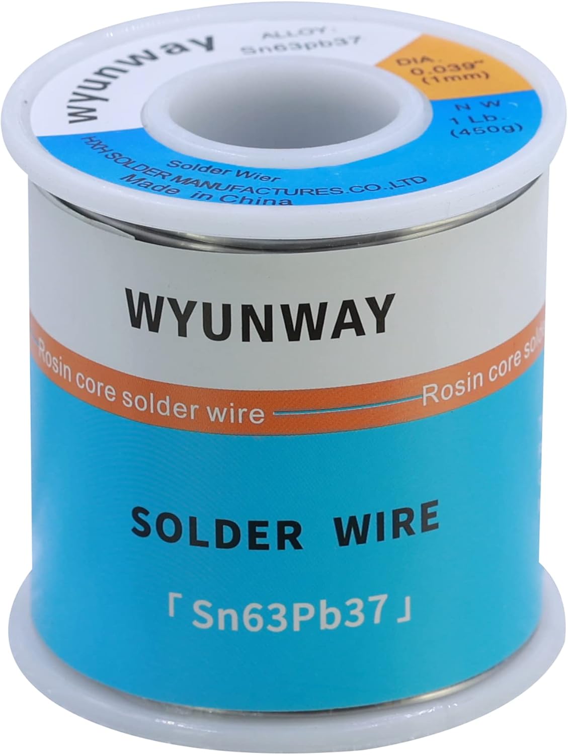 Solder Wire 63/37 Tin/Lead with Flux Rosin Core for Electrical Soldering net weight (1.0mm(0.039")/450g(1Lb))