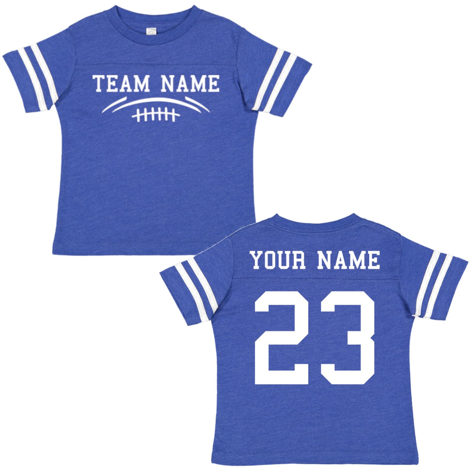 Custom Team Cotton Football Sport Jersey Toddler and Big Kid T-Shirt-Personalized with Name and Number - Front & Back (Vintage Royal Blue, 4T)