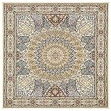 Teppich Quadratisch Küche Esszimmer Wohnzimmer Schlafzimmer, Vintage Teppiche, auch für den Außenbereich Garten Balkon Terrasse,Traditionelles Vintage-Bordürendesign 120 x 120 cm