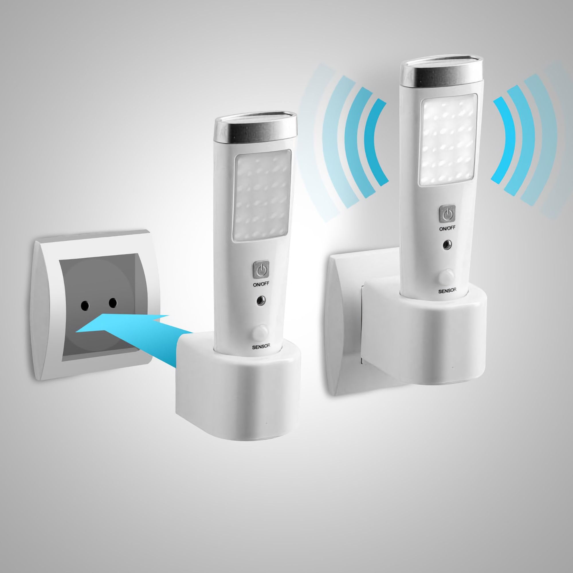 Torcia, Lampada pilota LED con Rilevatore di Presenza - Angolo di rilevamento 60° - 15 LED - Ricaricabile in Presa Elettrica - Batteria 3,7V - 15cm - Bianco
