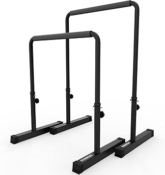 Synergee Dip Bar. Adjustable Dip Station from 30 39 for Dips, Inverted Pull Ups. Max capacity 400 lbs. Portable Dip Stand for Total Body Workout. Available in Yellow and Black.