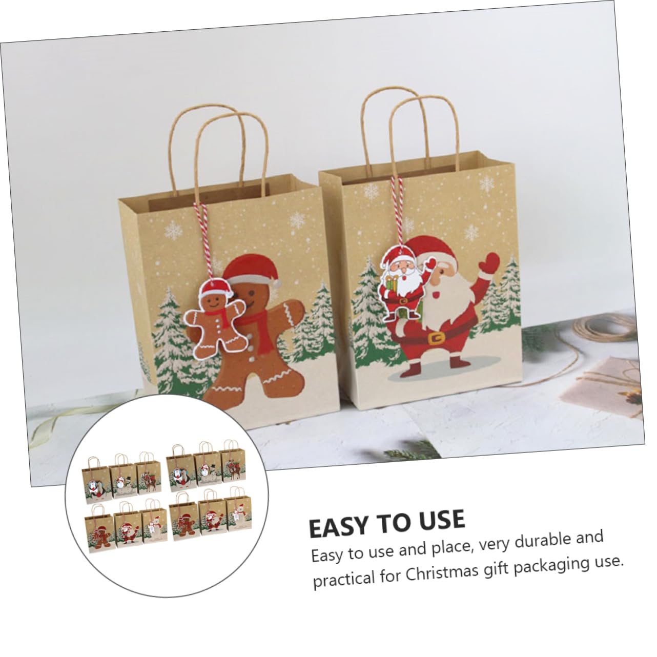 COLLBATH 24stücke Kunststoffbeutel Mit Quadratischem Boden Weihnachtspapierbeutel Aus Kraftpapier Geschenktaschen Mit Cartoon-weihnachtsmotiv Und Langlebig Für Weihnachtsfe