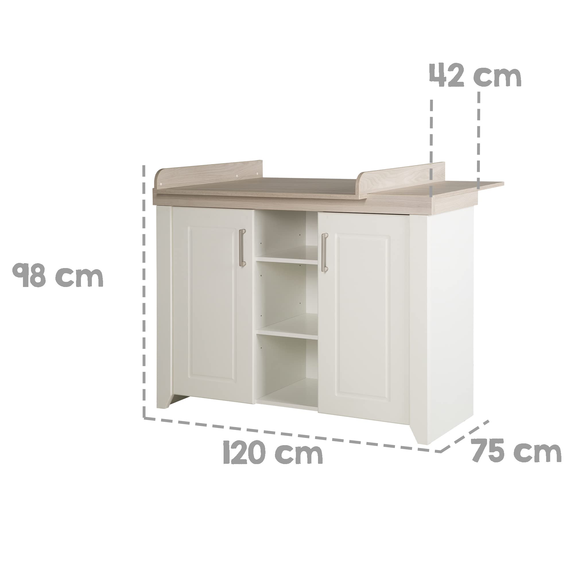 roba Chambre Bébé Duo Felicia Lit Évolutif 70 x 140 cm Commode à Langer Large Poignées Métalliques Blanc Bois