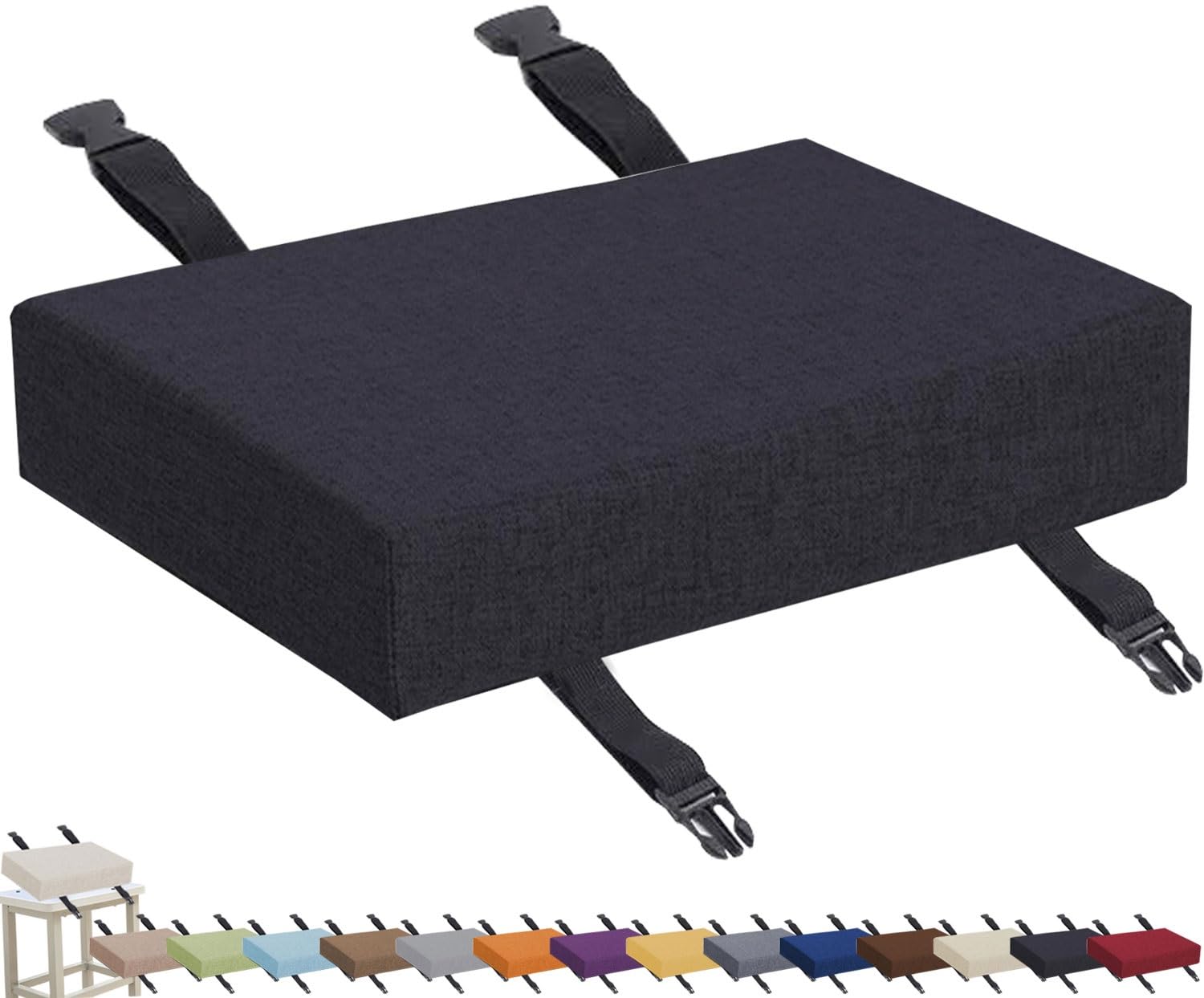 uyeoco ﻿Memory Foam Seat Cushion 3/5/8cm thick,24x34 40x45 30x40 Stool Cushion,Anti-Slip, 25/28/30/40cm Chair Cushion dining chairs with Removable Cover for Kitchen Bar Chairs(Black,24x34x8cm)