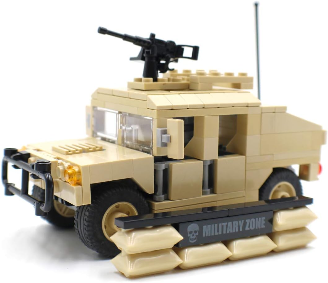 Desert Army Hummer with Mounted Gun - Military Building Block Toy