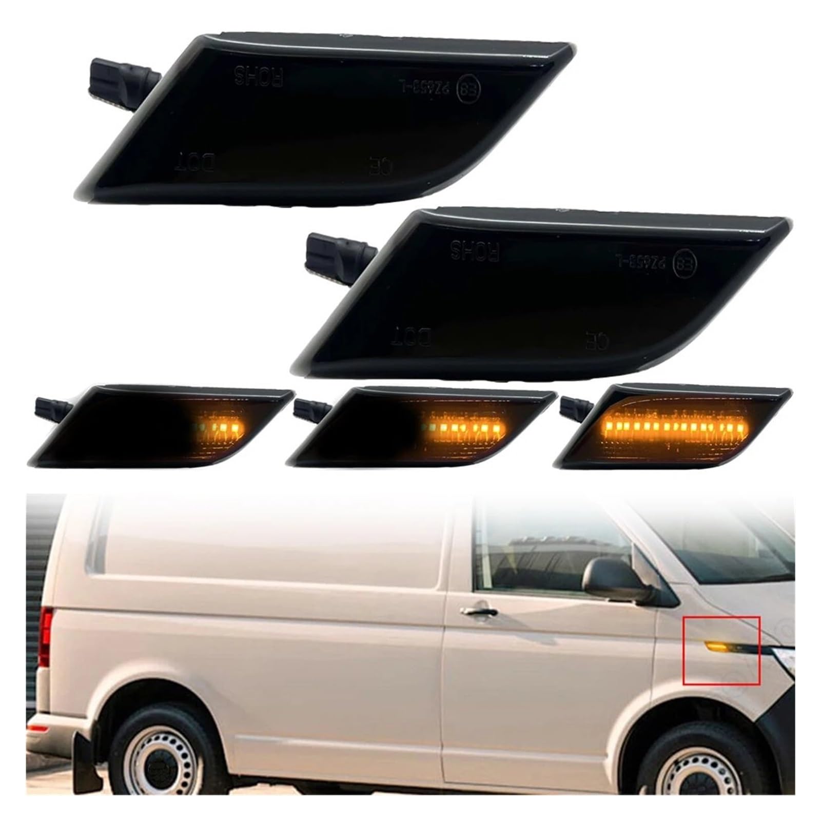 Indicatori Di Direzione Laterali A LED Per VW T6 Transporter/Multivan 2015-2019 – Vetro Trasparente, Omologati E, Plug&Play