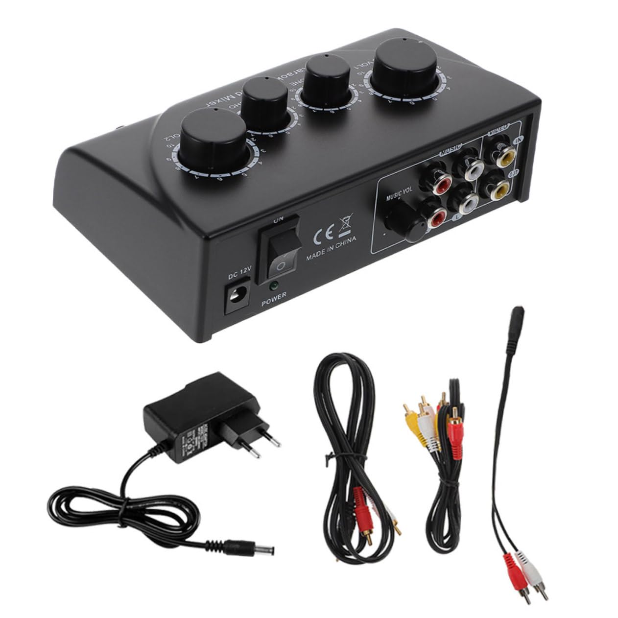 Yardwe 1 Set Mixer Karaoke Professionale con Doppio Microfono Mixer Audio Basso Rumore per Feste e Ktv Design Compatto e Materiali Resistenti con Adattatore Alimentazione Incluso