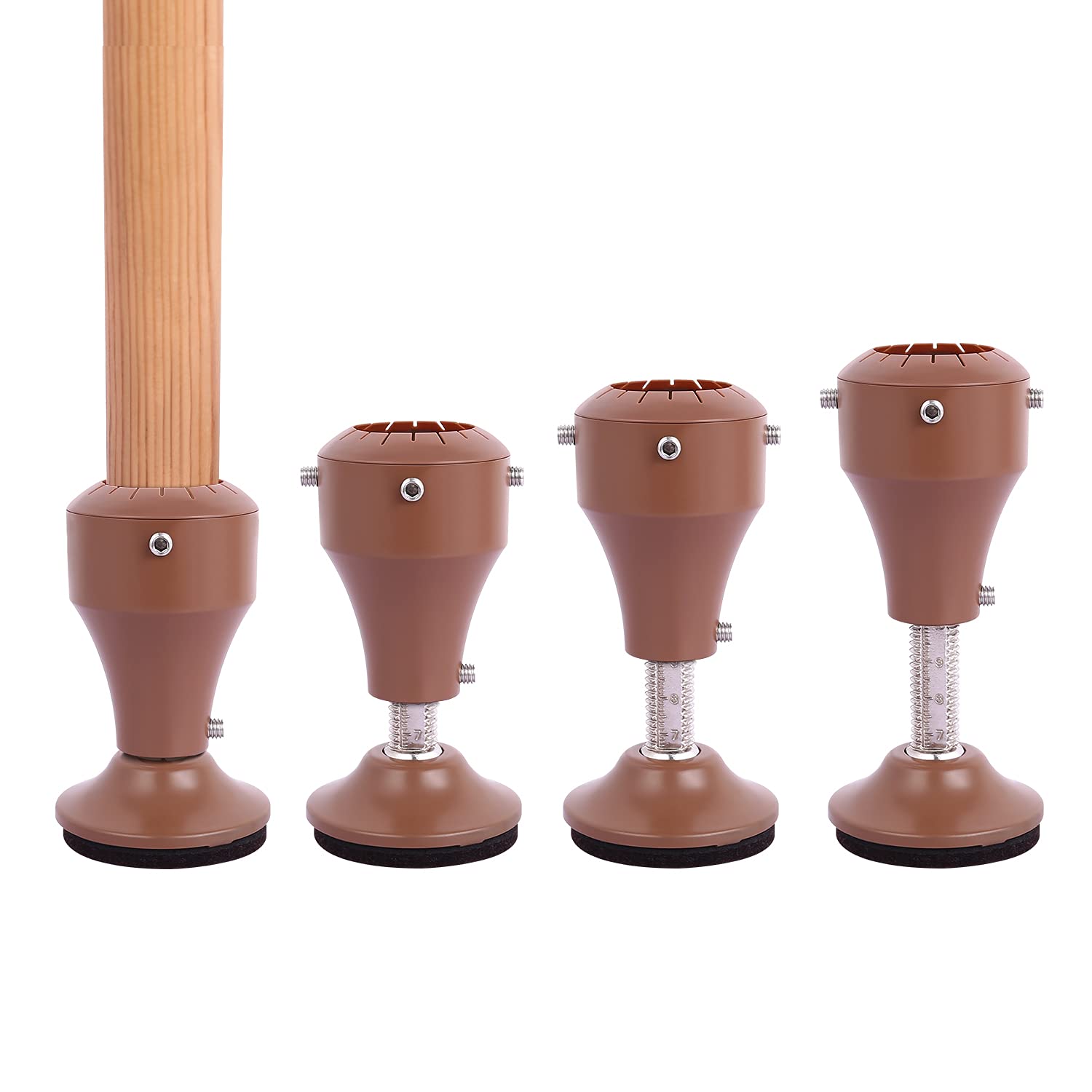 4 Pack Adjustable Chair Risers, Risers for Chair Legs, Height from 7cm to 10cm, 360° Rotatable Furniture Riser Base, Heavy Duty Design Fit Chair Table Desk Sofa Feet Diameter from 3cm to 4cm, Brown
