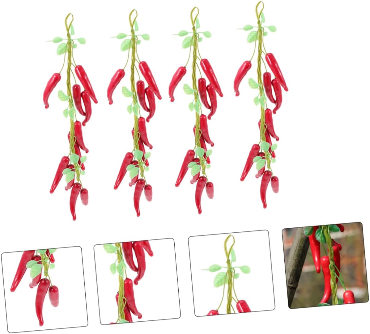 4pcs Hanging Fake Peppers Chili Pepper Decorations Pendant for Home Kitchen Party Artificial Chili Strings