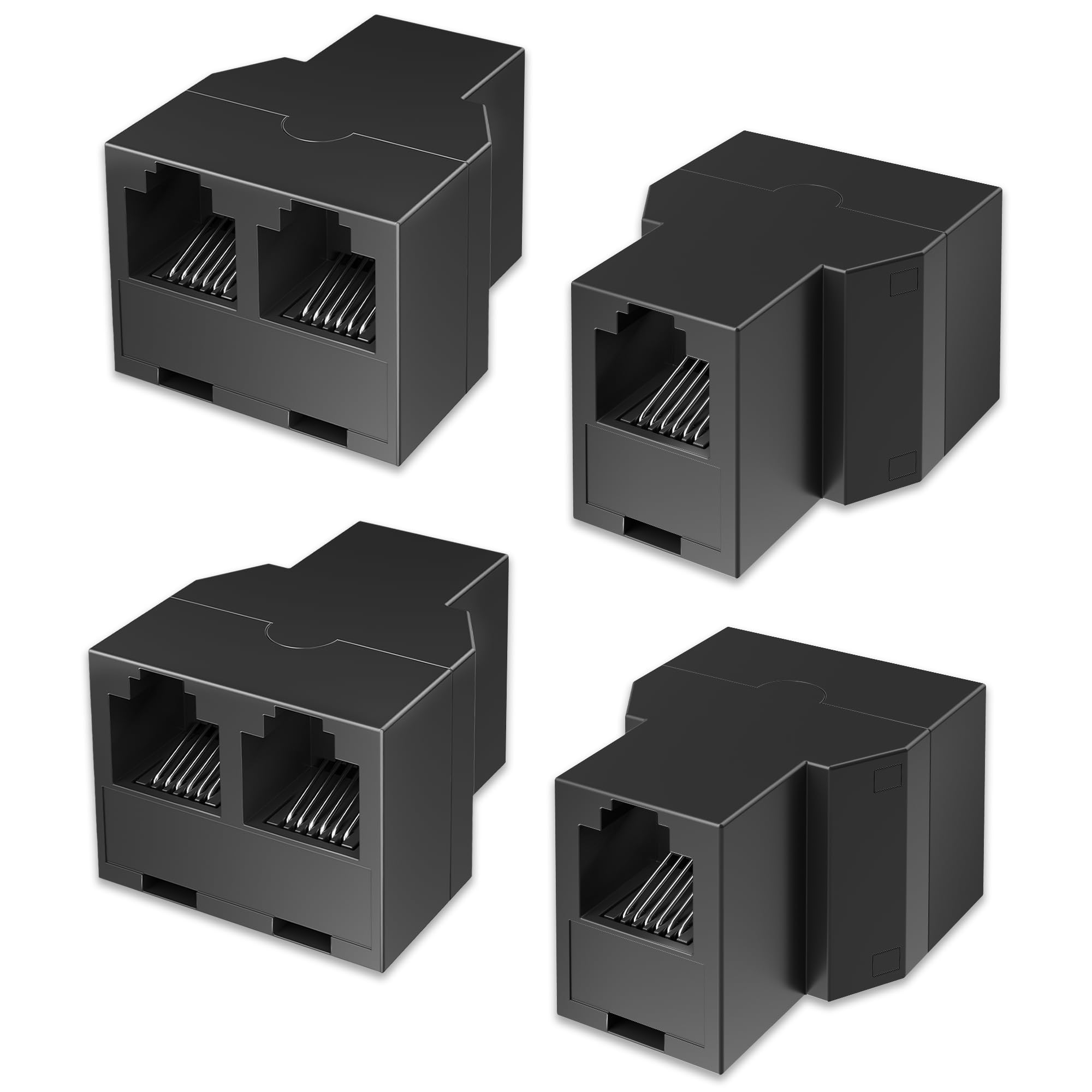 RJ12 6P6C 1 Female to 2 Female Telephone Line Splitters, Uvital Telephone Landline Cable Connector and Separator(Black,4 Pack)