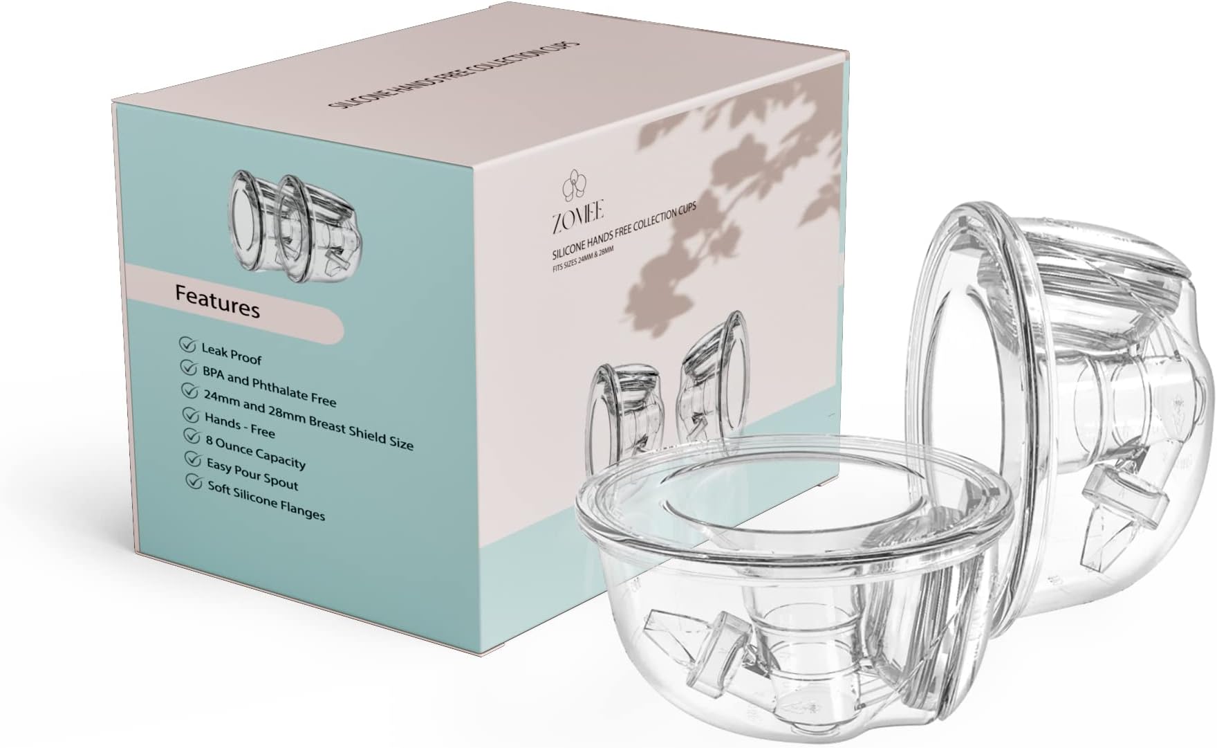 Hands-Free Collection Cups – 8oz Capacity – Includes 19mm, 21mm & 24mm Breast Shields – Soft Silicone, BPA & Phthalate Free – Portable, Discreet, Leak-Proof