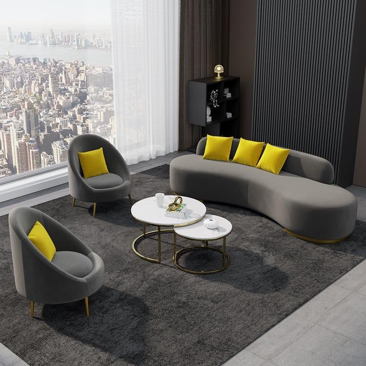Image of LEGACY OF COMFORT Tara Upholstered Curved Sofa Living Room Set 3 Seater Sofa with 2 Chairs (Grey)