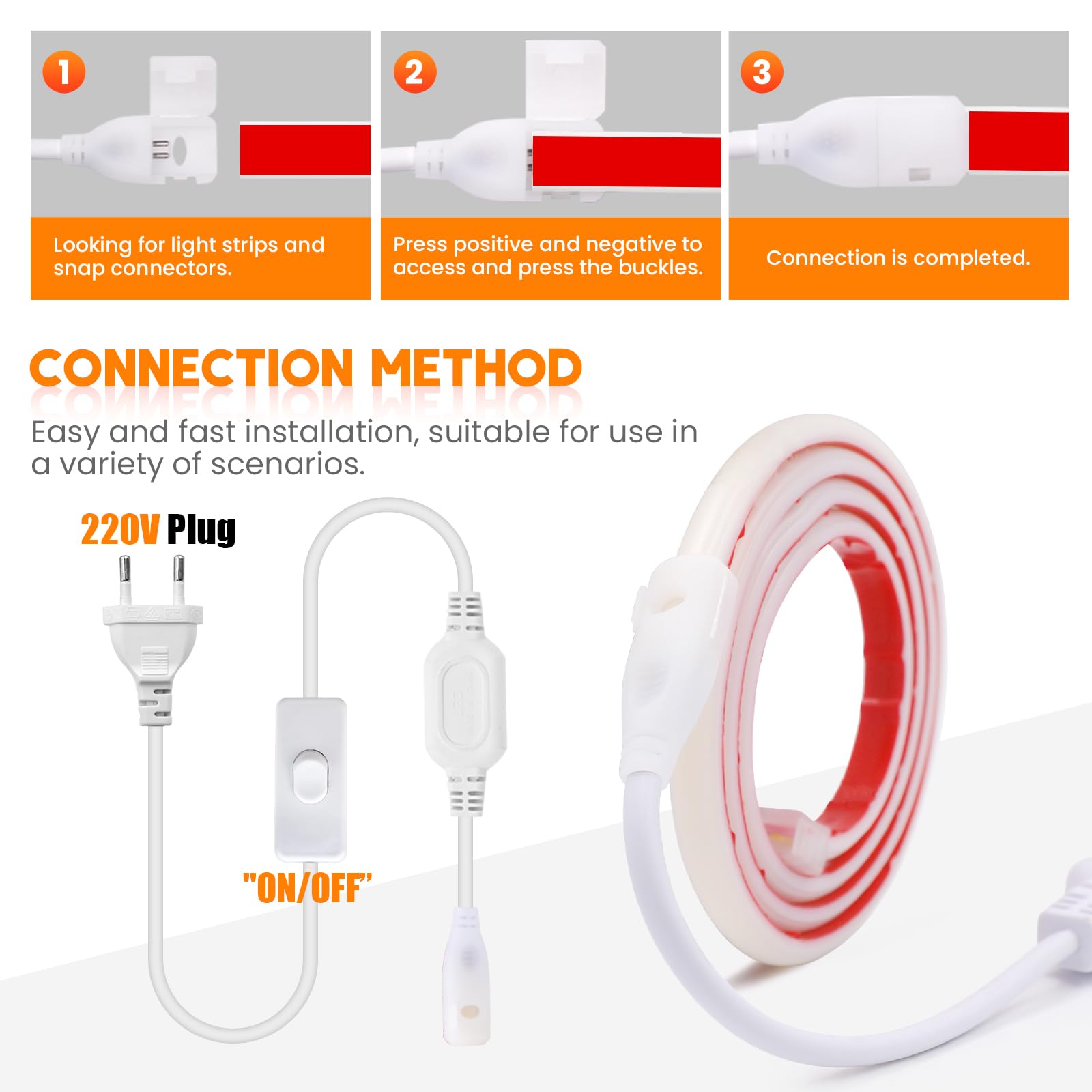 KISUFU 230V COB LED Streifen, 288LEDs/m Superhell Hohe Dichte IP65 Wasserdicht 50CM Schneidebar Doppelseitiges Band Neon LED Lichtband Light Strip für DIY Innen-und Außenbeleuchtung Projekte