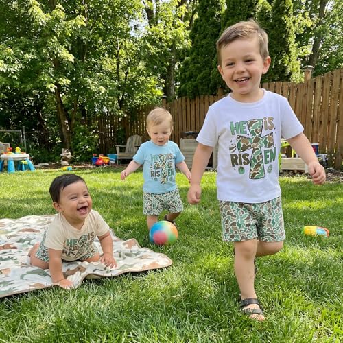Image of Toddler Boy Easter Outfit Letter Cross Short Sleeve T Shirt Camouflage Shorts Set 2T 3T 4T 5T Summer Outfits