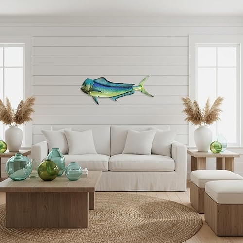 Miniatura 5 de LIFFY Arte de pared de metal Mahi para interiores y exteriores, decoración de pared de peces para colgar en la pared, adornos decorativos de cristal