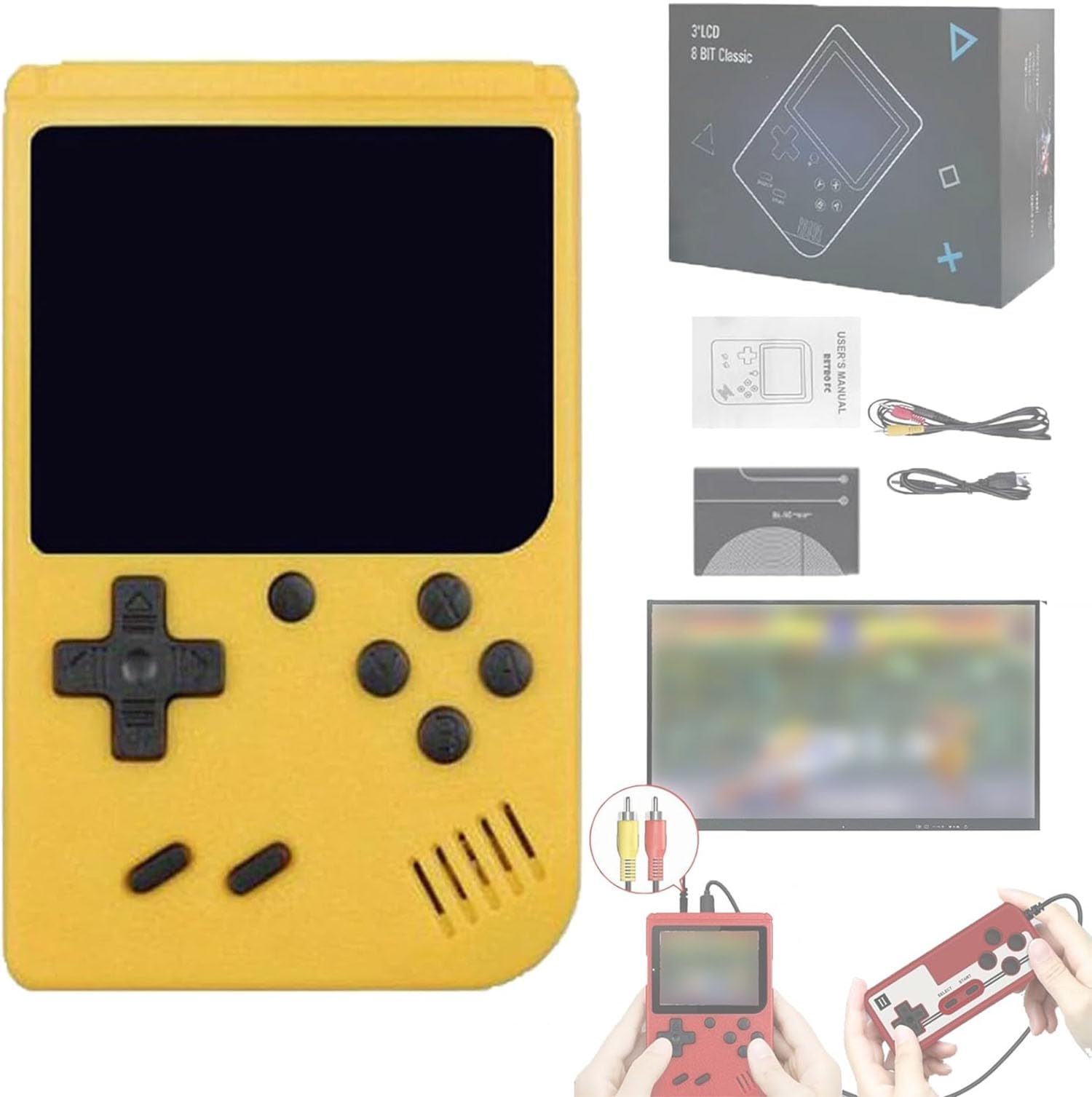 Tiny Tendo - Tiny Tendo 400 Games, Tinytendo Handheld Console, 2024 Best Portable Retro Video Game Console with Game Controller (Yellow)