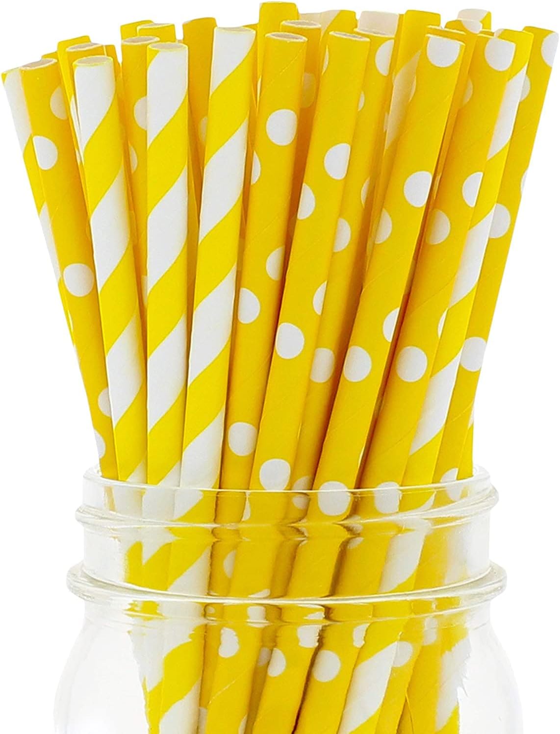 Yellow Straws - 150 Pack Of Lemonade Stand Supplies Or Lemonade Party Decorations - Yellow And White Straws