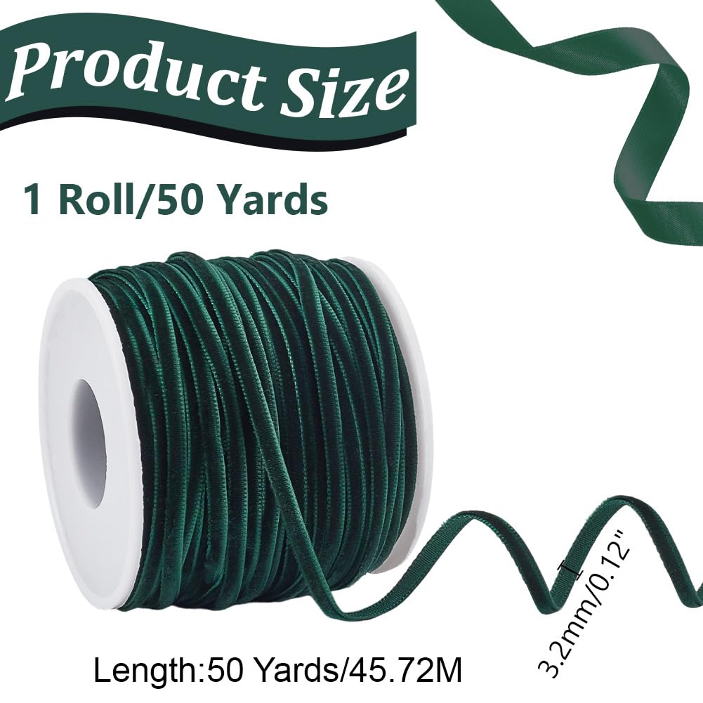 HOBBIESAY Velvet Ribbon, 50 Yards Dark Green, Single Face, Narrow, Vintage for Wedding Invitations Christmas Tree Crafts - Image 2