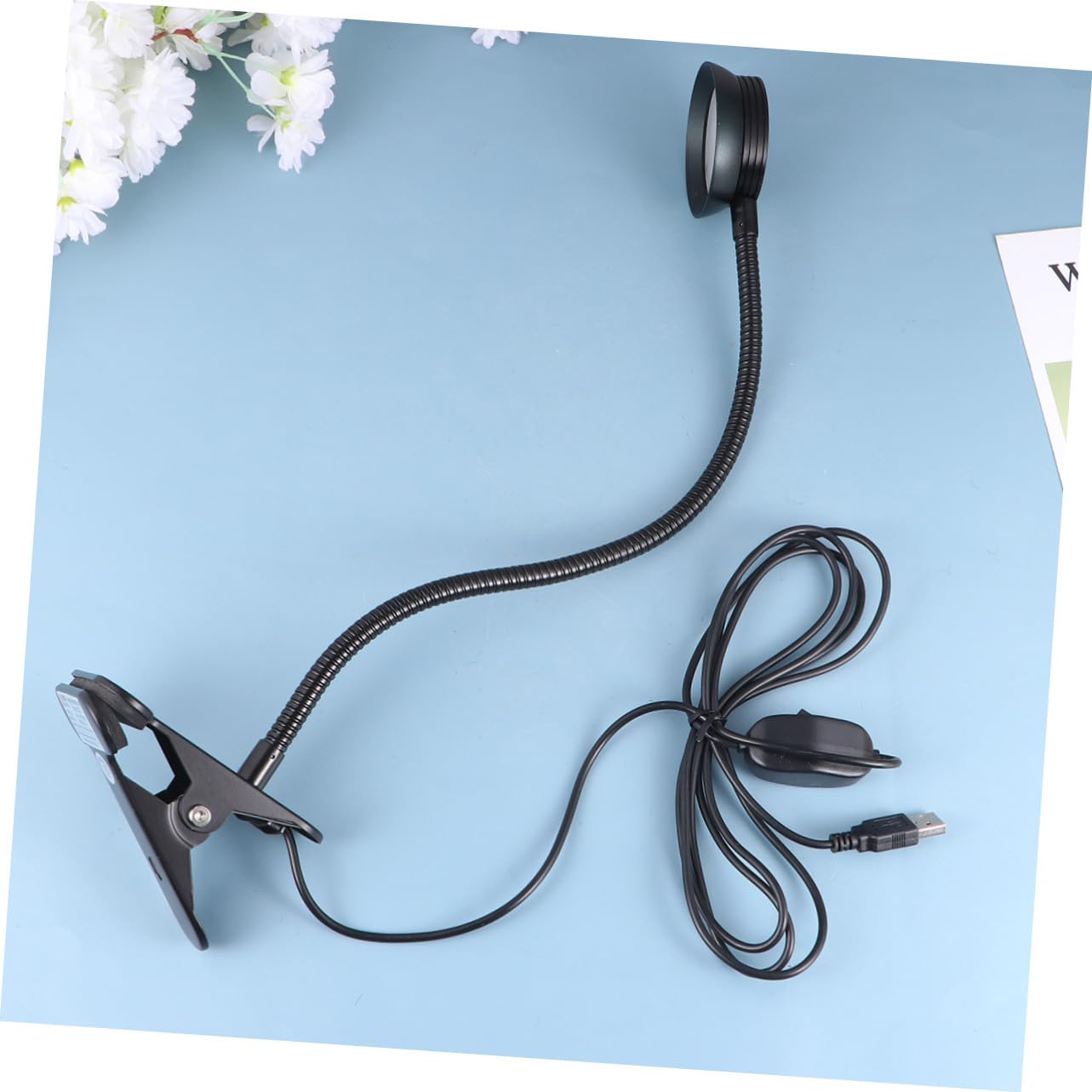 Lampada da Studio Clip LED, Collo di Cigno Flessibile, Regolazione Luminosità 2 Livelli, Alimentazione USB, per Uso a Letto