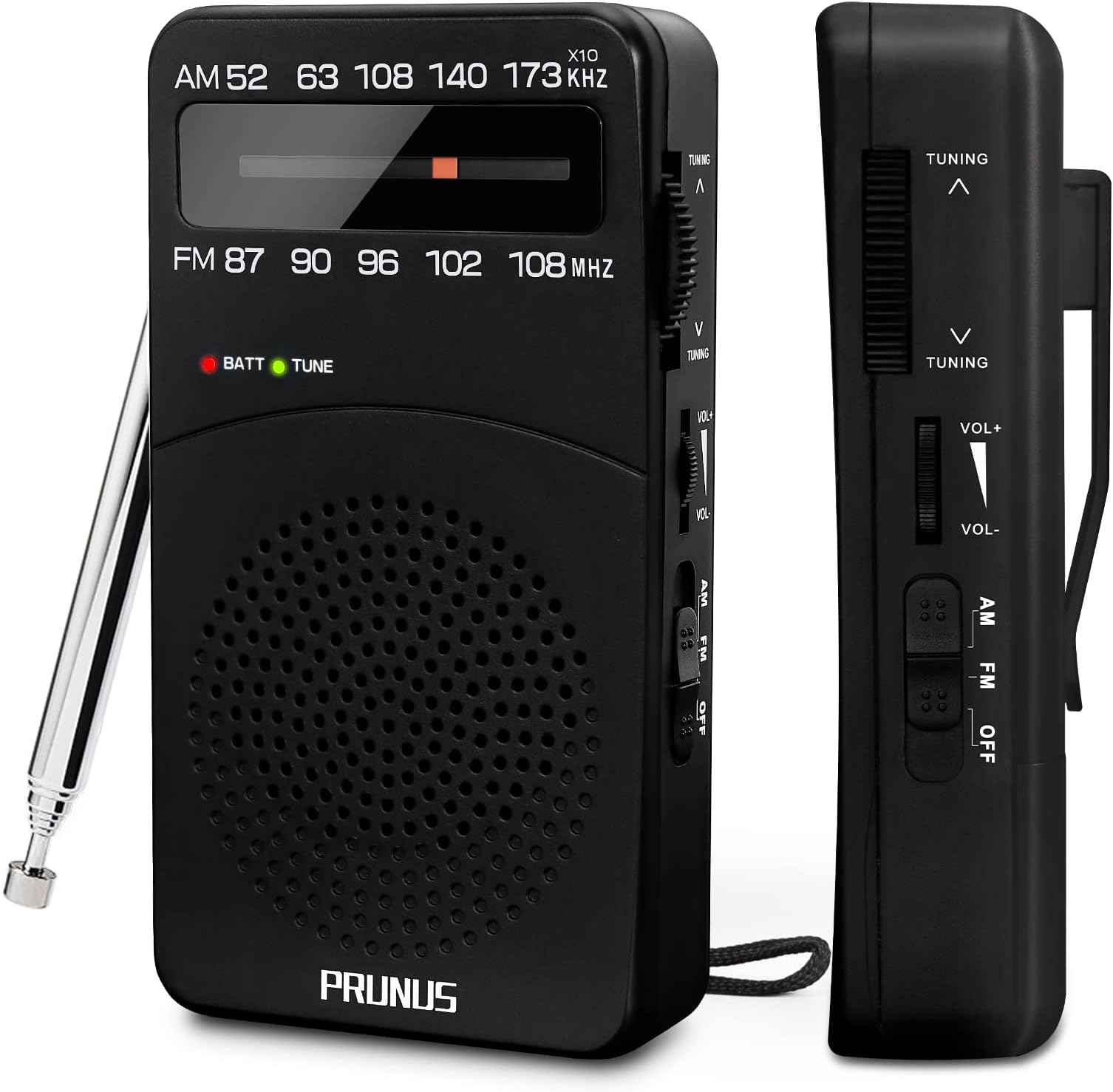 J-166 Portable Radio Battery Operated, AM FM Radios Pocket, Small Radio Transistor with Tuning Light, Back Clip, Excellent Reception for Outdoor & Indoor & Emergencies