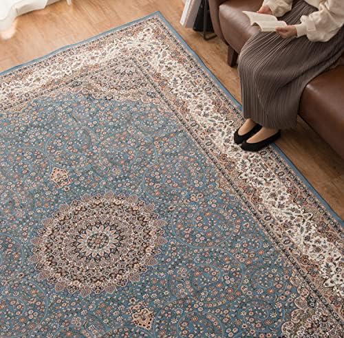 萩原 ラグ 約140×200cm 「ターコイズ」 転写プリントラグ 洗える 撥水 滑りにくい加工付き