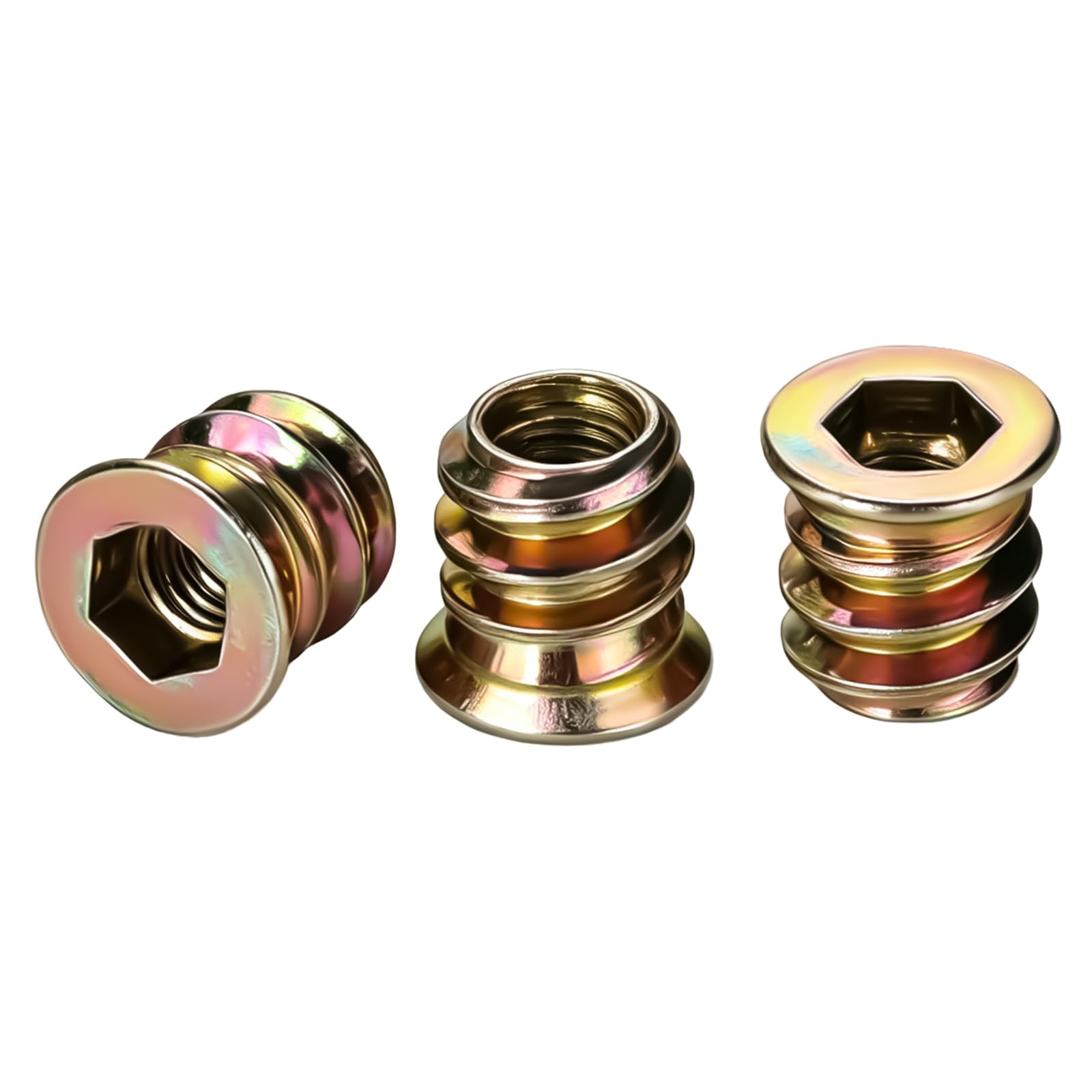 Home DIYer 40Pcs M5 x 10mm Gold Hex Socket Threaded Inserts for Wood, Heavy Duty Brass Gold Anti-Rust Hex Drive Insert Nuts for Wood Furniture Assembly