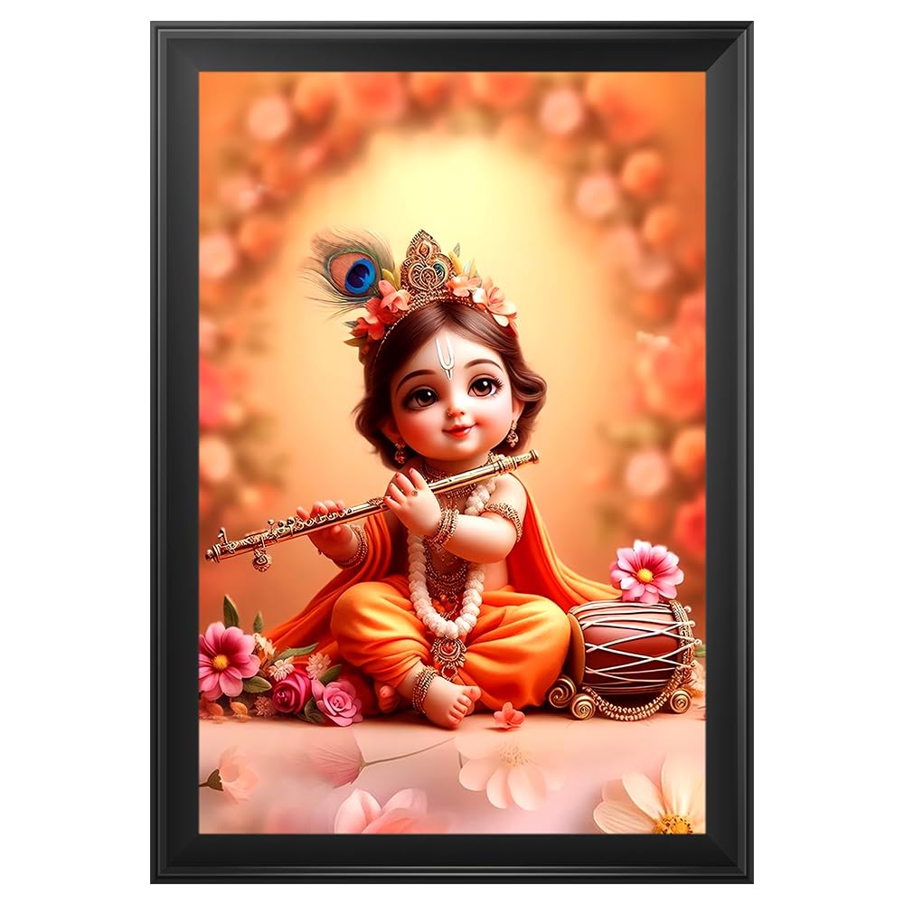 Baby Krishna Photo Frame | Shri Bal Gopal Painting | Krishna Photo Frames for Walls, Home, Bedroom, Living Room and Home Decor (Design 10, 12x18 Inches)