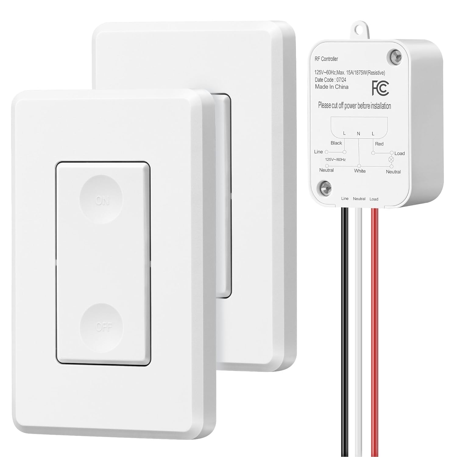 DEWENWILS Wireless Light Switch and Receiver Kit, 15A High Power, No Wiring, 100FT RF Range, 3 Way Remote Control Wall Switches for Lamps, Ceiling Lights, Fans, 2 Transmitter+1 ReceiverGlobal Recycled StandardGlobal Recycled StandardGlobal Recycled Standard