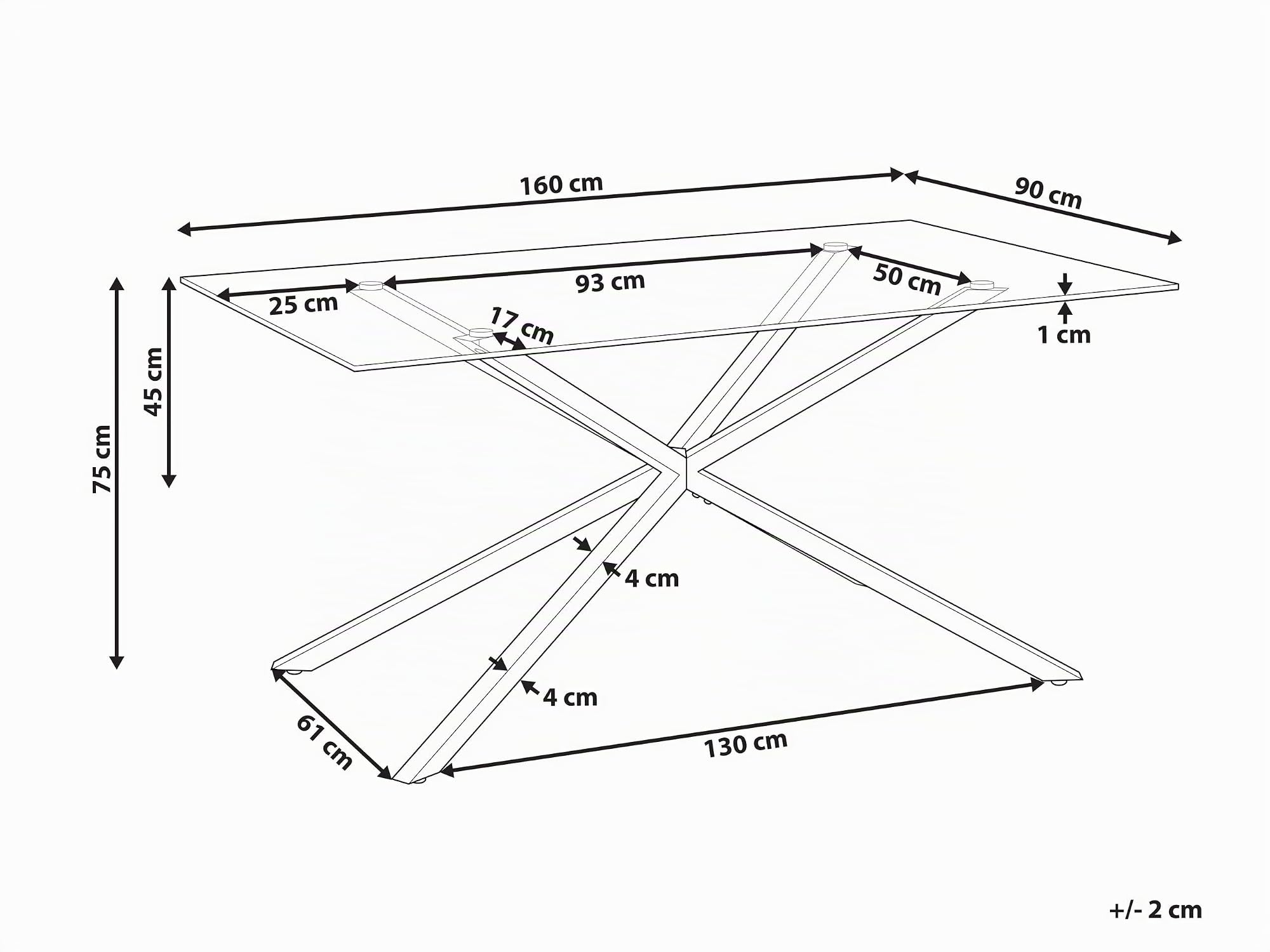 Beliani Mesa de Comedor Rectangular 160 x 90 cm Tablero de Vidrio Templado Transparente Patas Plateadas Cora