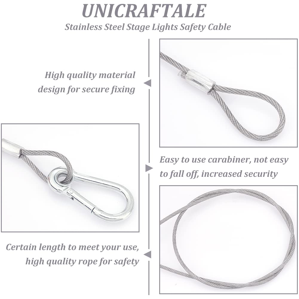 UNICRAFTALE 8 pz 2 Misure Cavi di Sicurezza per Luci da Palco 60-78cm 304 Cavo di Sicurezza in Acciaio Inossidabile Cavo di Sicurezza Resistente per Illuminazione da Palco DJ Luce Par Luce A Testa
