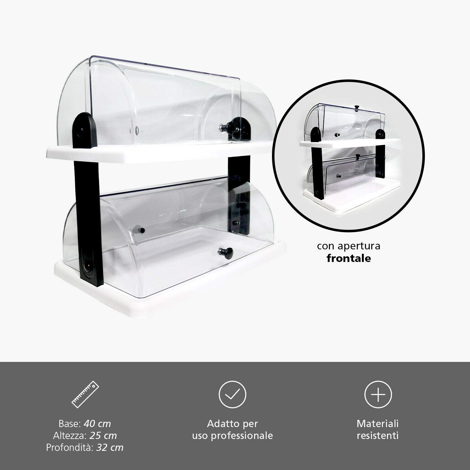 REPLOOD Vetrinetta Doppia Floor Vetrina a Banco da Bar Per Cornetti Pizza 40x25x32h Cm