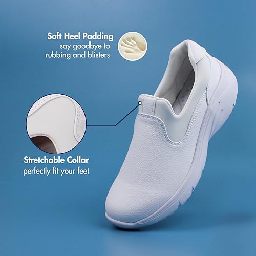 Miniatura 4 de Hawkwell Zapatos de enfermería ligeros sin cordones para mujer, cómodos zapatos de trabajo antideslizantes