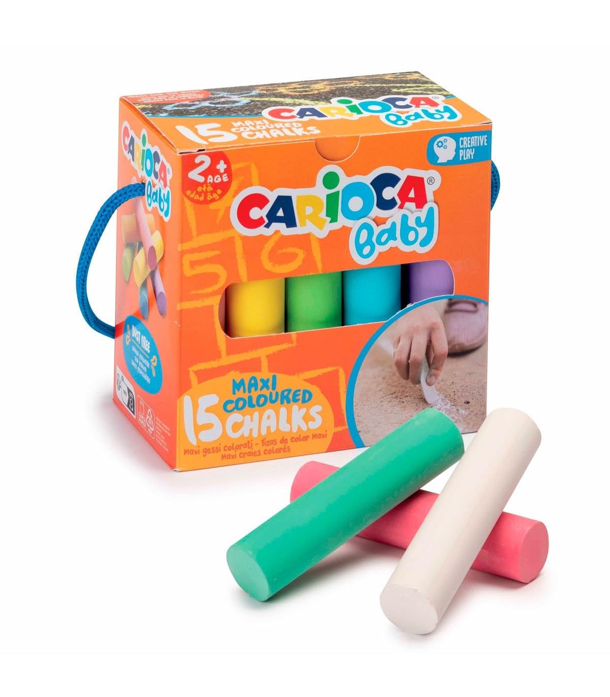 CARIOCA Gessetti per bambini di colore senza polvere | Certificato a partire dai 24 mesi | Colori brillanti, lavabili e facili da cancellare | 15 pezzi
