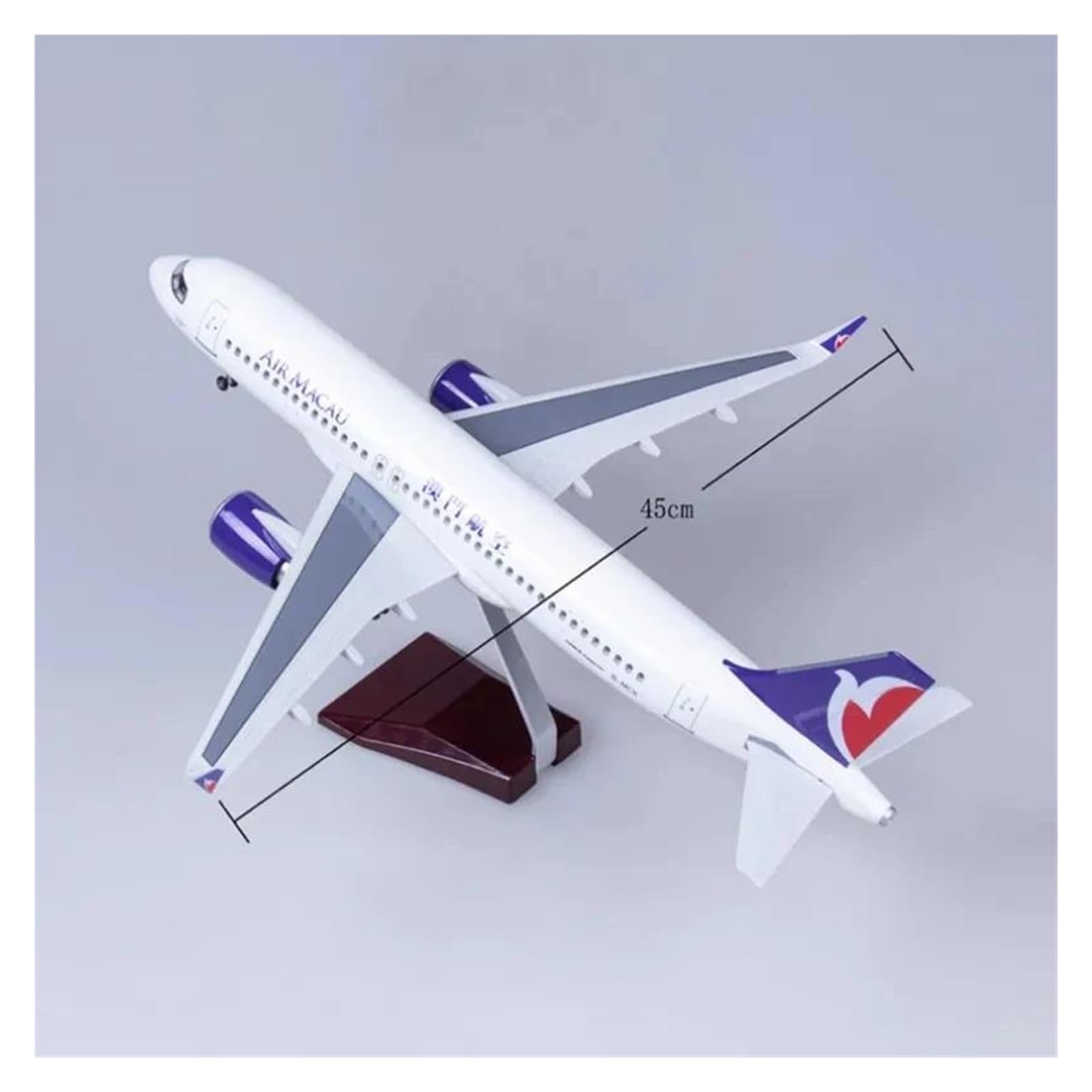 Odlewane zabawki samolotowe skala 47CM modele samolotów dla A320 NEO Macau samolot LED Light i koło podwozie zebrany model samolotu W do zbierania i wyświetlania (z lampą)