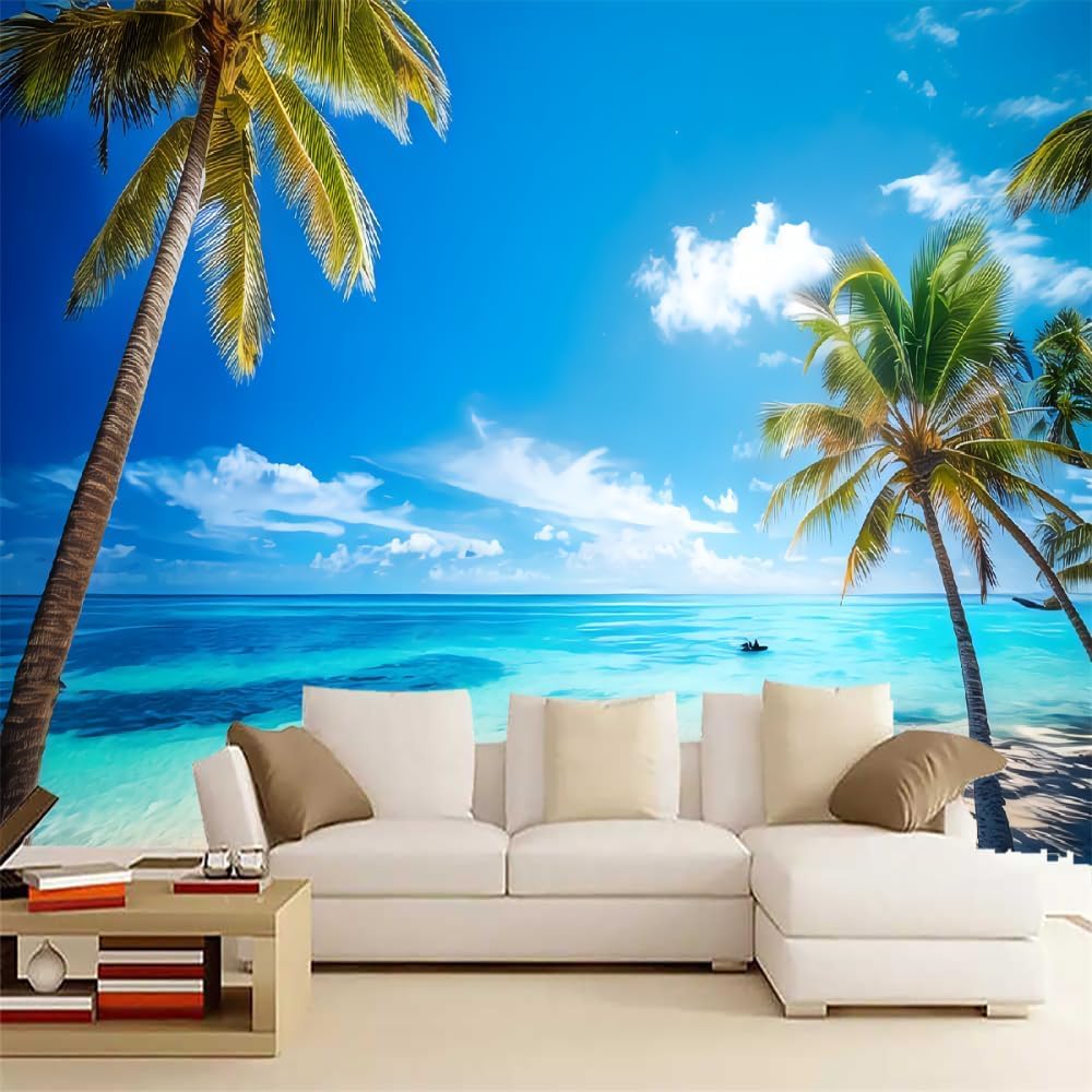 Panoramiczna tapeta plaża tapeta z włókniny palmy lato plakat Trompe l'oeil Mural 3D sztuka dekoracja ścienna salon sypialnia 450x315 cm 3176b
