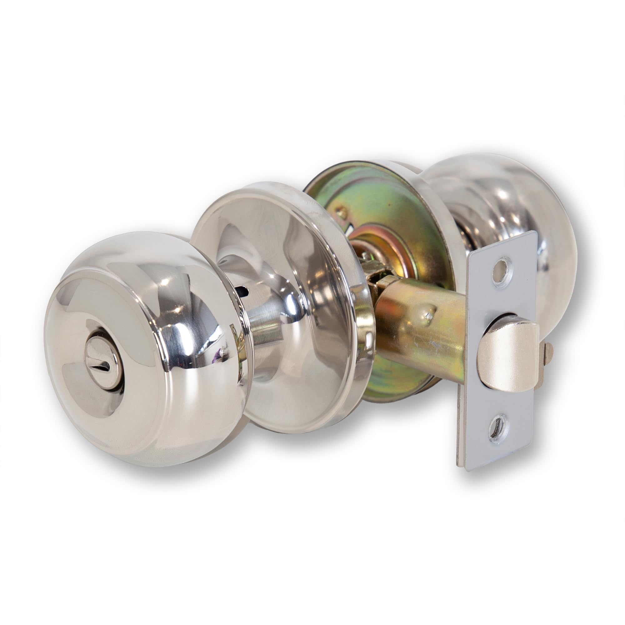 Xfort Polished Chrome Bello Privacy Knob Set Keyless Door Knob With Lock For Internal Wooden Bathroom Doors, Complete Set With Tubular Latch
