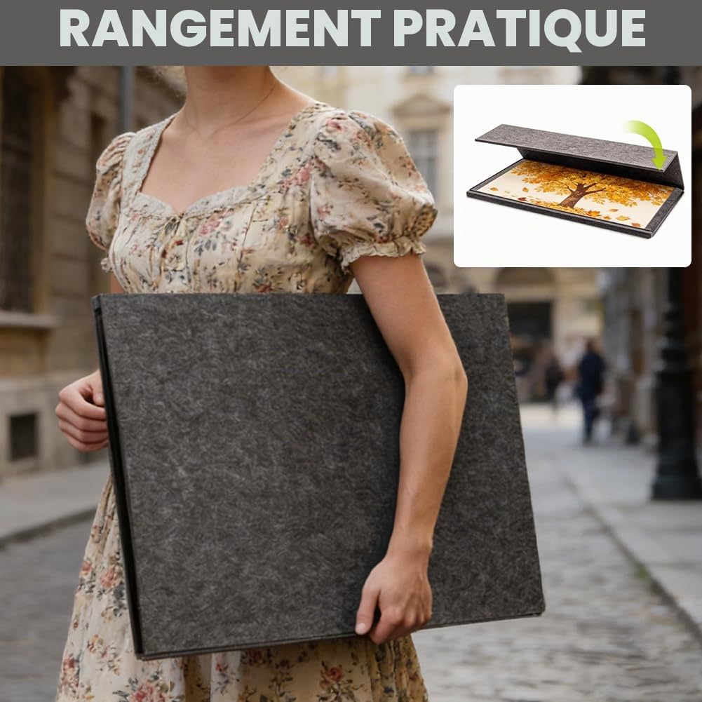 Planche à puzzle et table de puzzle 1000 pièces – Planche à puzzle inclinable avec 6 compartiments de tri colorés, support et couvercle 2 en 1, plateau de tapis de puzzle léger en feutre