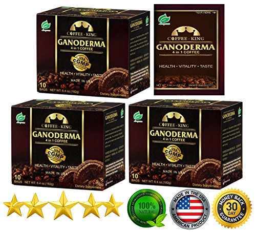 PureGano Ganoderma Coffee Cafe Latte- Reishi Coffee Mix - Instant 3-in-1. 180mg Ganoderma Lucidum Red Reishi Mushroom Extract - Non Dairy Creamer & Sugar Included- 3 Box 30 Sachets